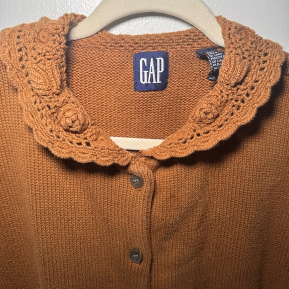 Vintage Gap Cardigan Sweater Women Lg Brown‎ Grandma Chunky Knit Collar - Picture 2 of 7